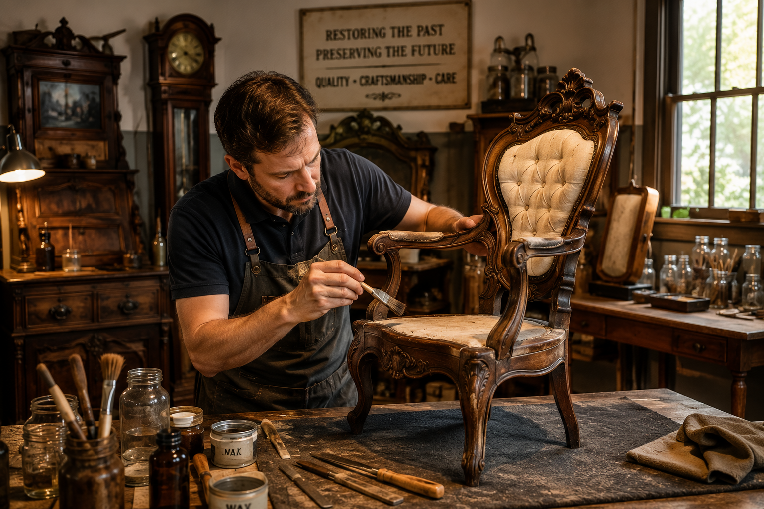 Craftsman restoring antique chair